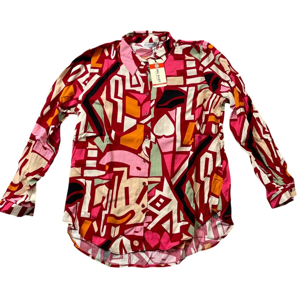 Big Dart Euro 48 (18) Blouse New w/ Tags Boho 100% Viscose Full Button Up